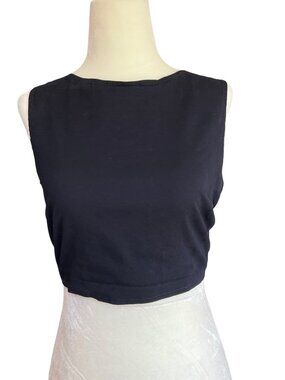 FRNCH Paris Black Open Back Tie Crop Top, Size M